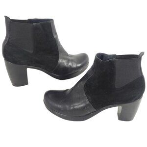 DANSKO Nappa Leather and Suede Heeled Ankle Boots 40 10 Booties Chelsea Heel